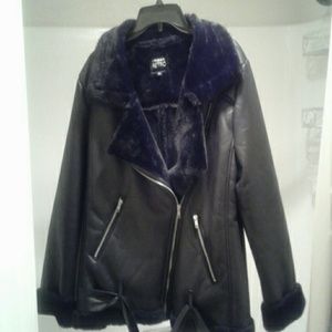 Faux Leather Faux Fur Biker Jacket size XL